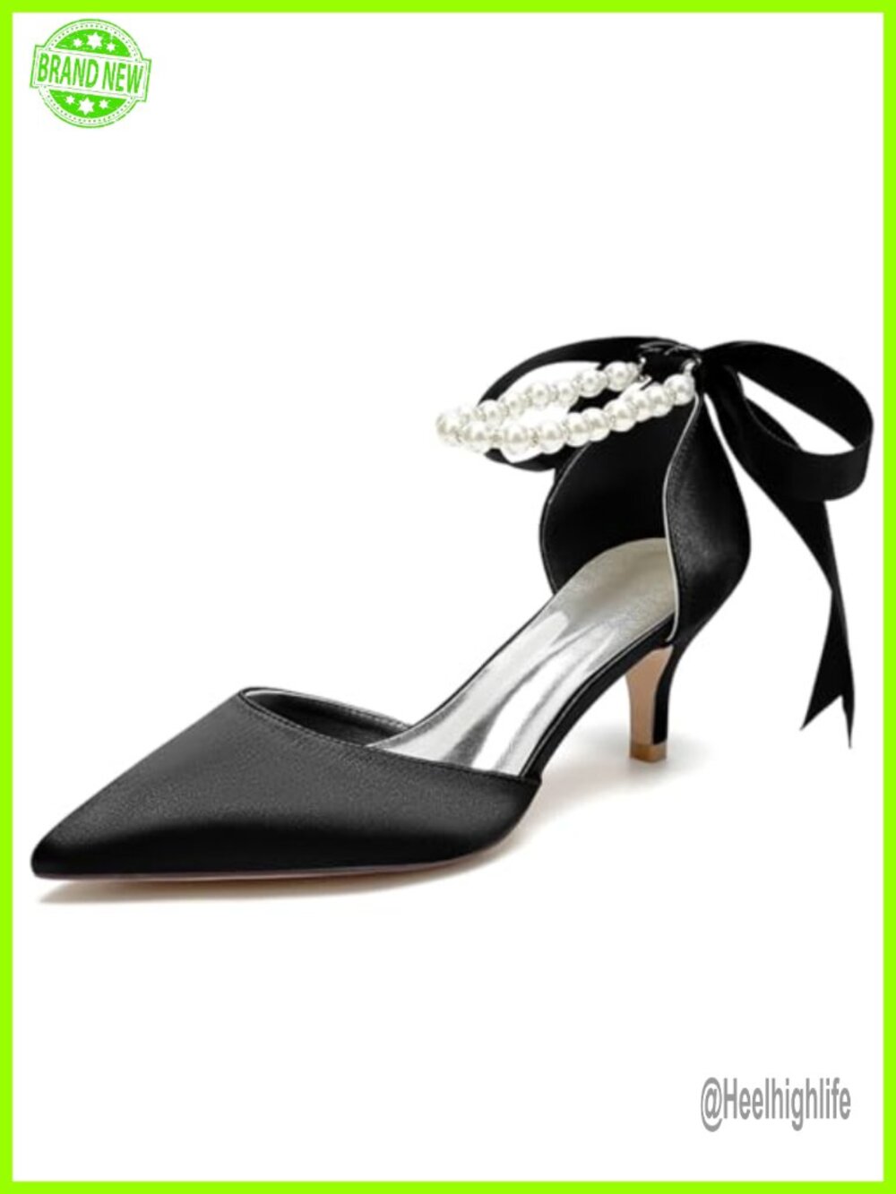 Satin Kitten Heel Pumps Pearl Ankle Strap Wedding Bridal Shoes